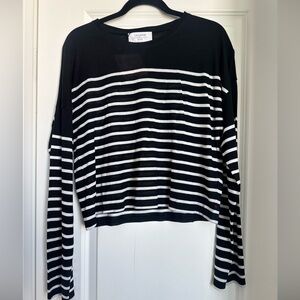 La Ligne Long Sleeve Teddy Tee Black White Stripped Silk Viscose Medium NWT